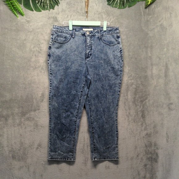 C Denim EST 1946 Women Capri Jeans High Rise Tapered Blue Acid Wash W:36 L:25 - Picture 1 of 12